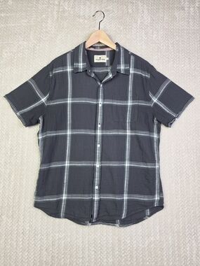 Normal Brand Shirt Mens Large Short Sleeve Button Down Gray White Squares